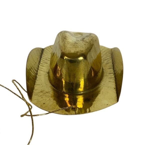 Vintage India Exotics Brass Cowboy Hat & Saddle Christmas Ornaments Hand Made - Picture 3 of 12